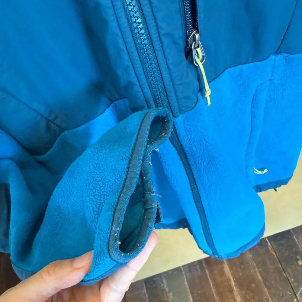 The North Face Jacket Womens Medium Blue Hooded Fleece Zip Denali Yellow - Picture 3 of 5